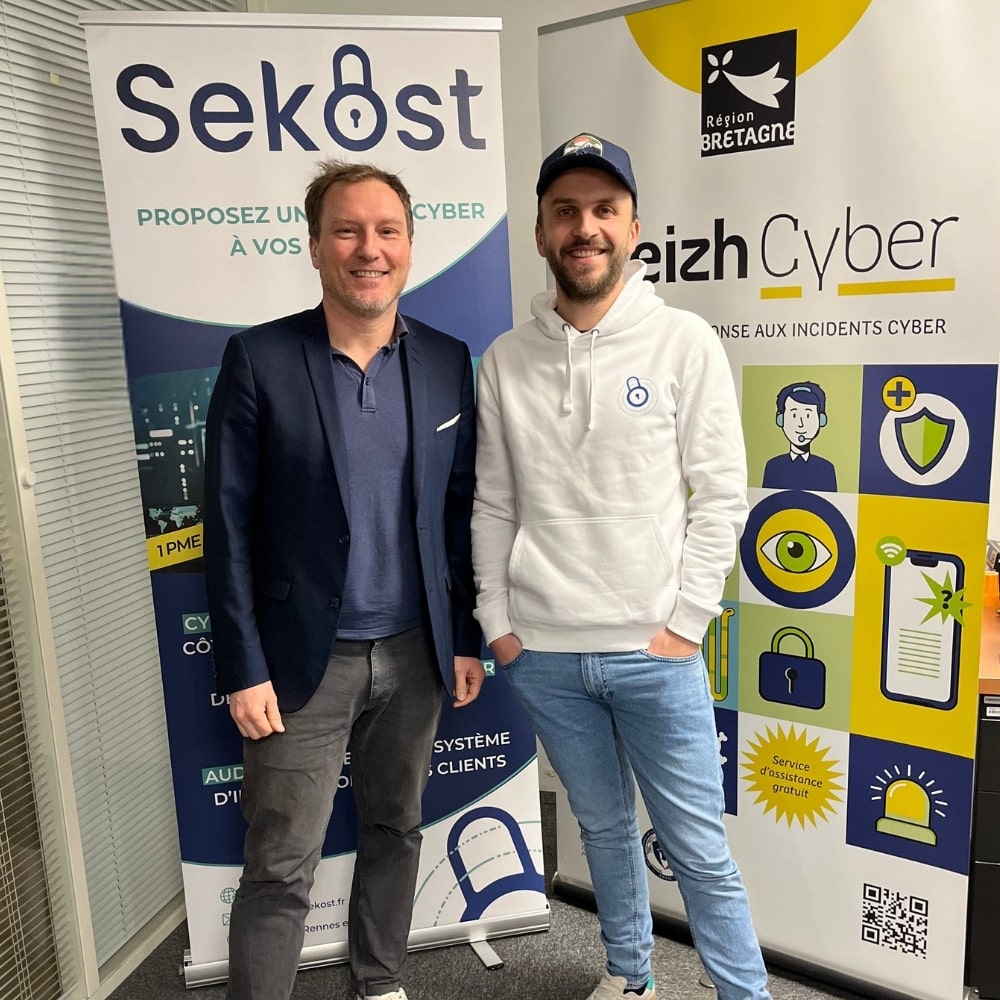 Photo de Guillaume Chéreau, directeur de Breizh Cyber (à gauche), et Léo Richer, CEO de Sekost (à droite)