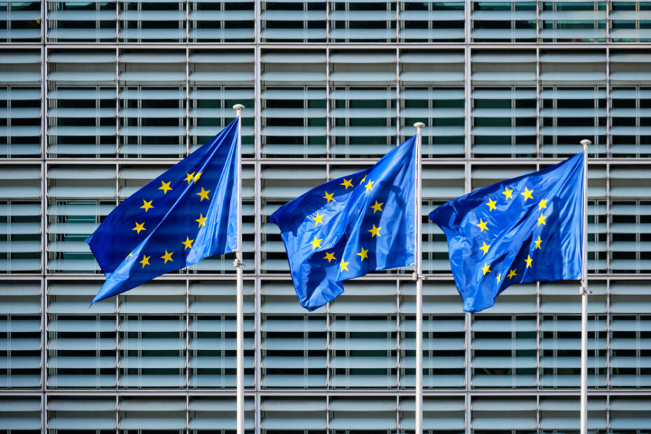  Drapeaux de l’UE devant la Commission européenne 