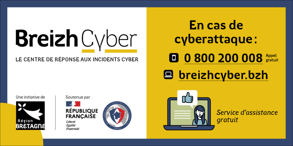 Bannière d’information cybersécurité en Bretagne illustrant les ressources disponibles en cas de piratage
